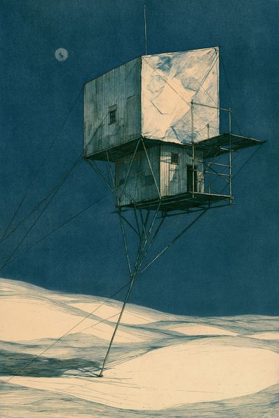 Surreal Desert Tower Illustration Poster. poster