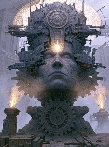 Steampunk Stone Face Poster. poster — illustration art