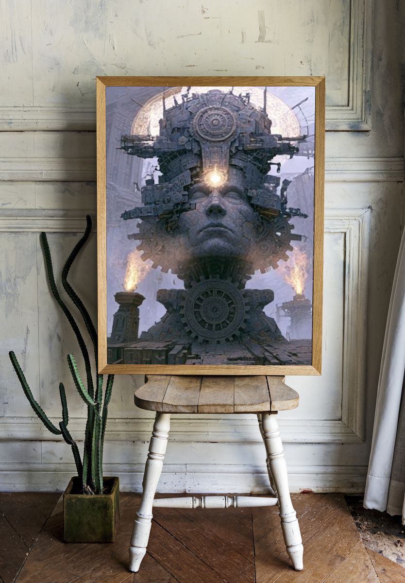 Steampunk Stone Face Poster. — room view 1