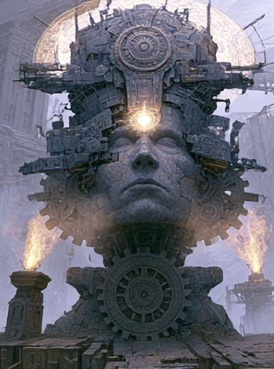 Steampunk Stone Face Poster. poster