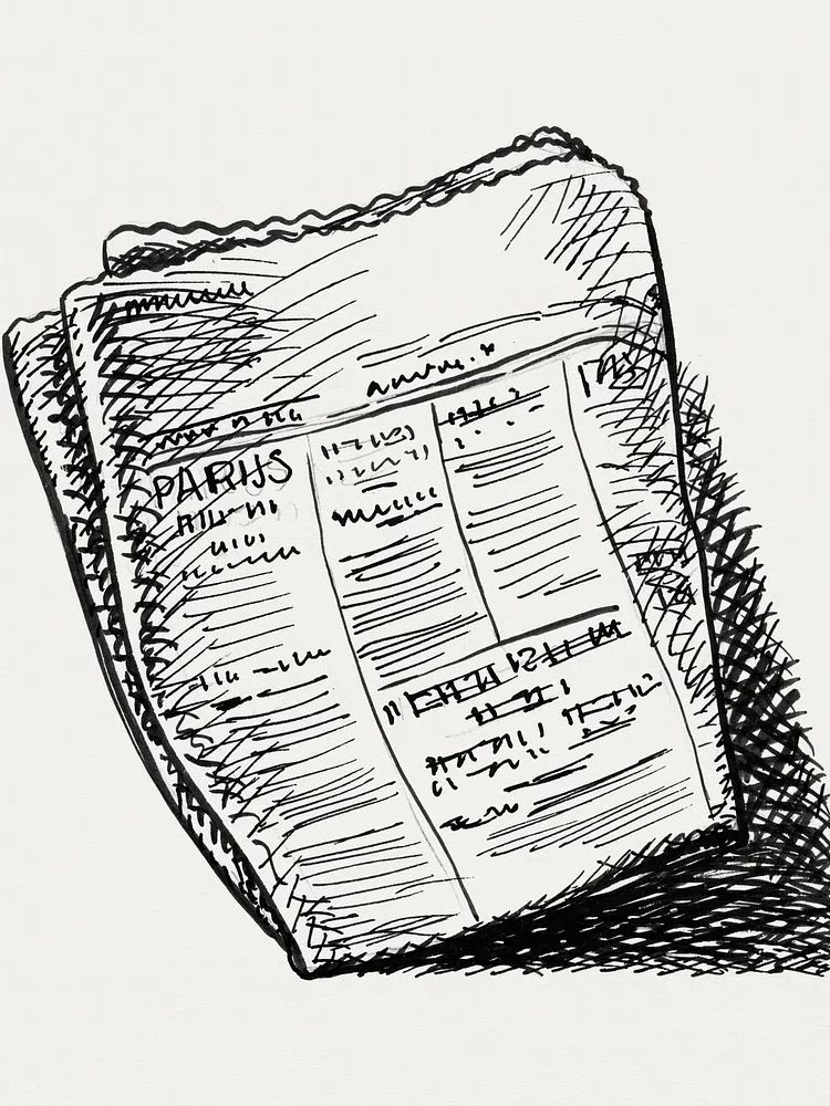 Paris Newspaper Sketch Print. poster detail