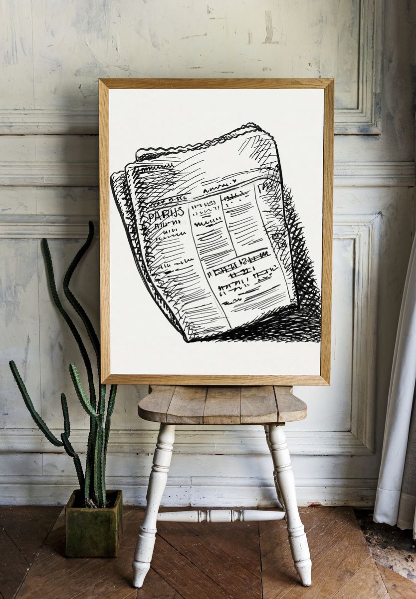 Paris Newspaper Sketch Print. — room view 1