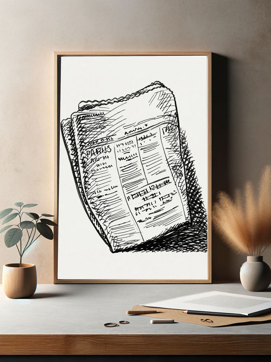 Paris Newspaper Sketch Print. — room view 2