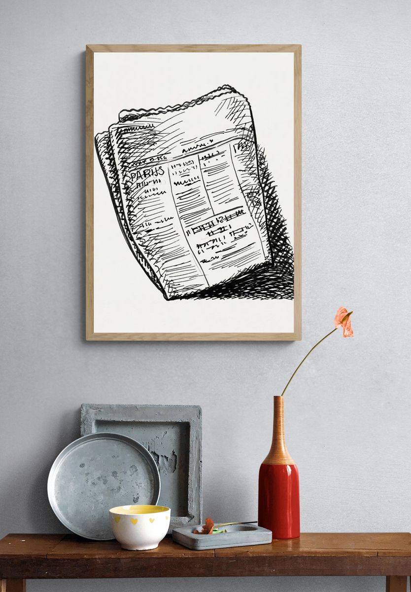 Paris Newspaper Sketch Print. — room view 3