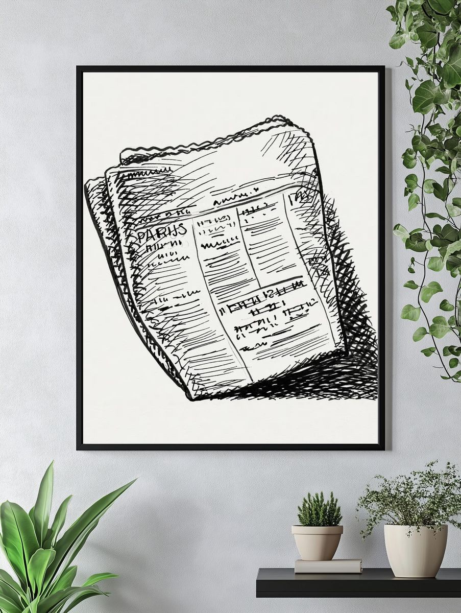 Paris Newspaper Sketch Print. — room view 4