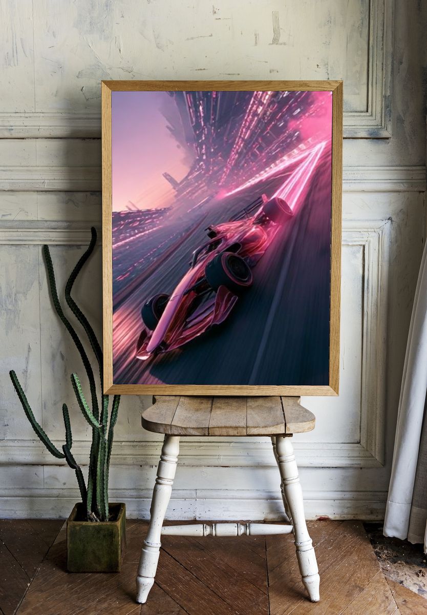 Neon Bunny in Rain Poster. room preview