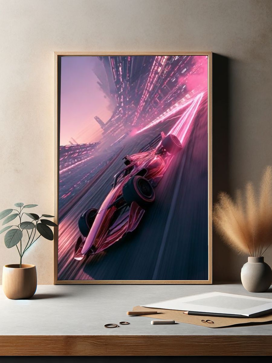 Neon Bunny in Rain Poster. — room view 2
