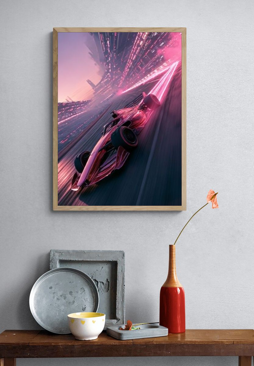 Neon Bunny in Rain Poster. — room view 3