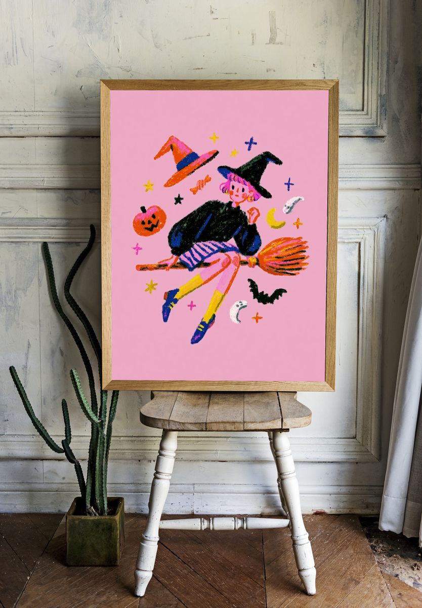 Witchy Girl Illustration Poster. room preview