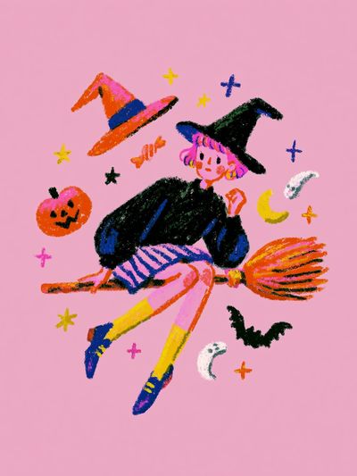 Witchy Girl Illustration Poster.