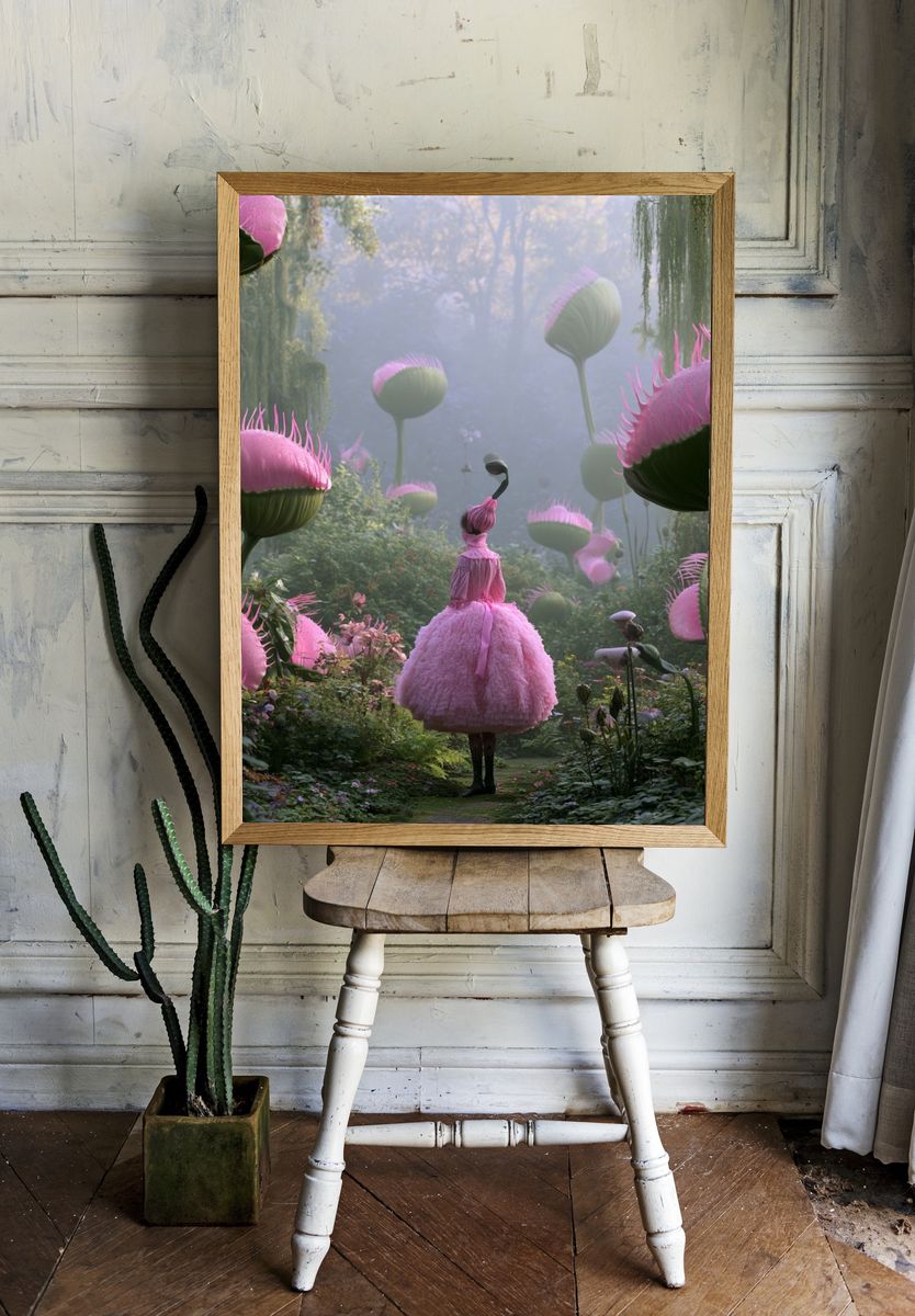 Surreal Pink Garden Illustration Poster. room preview