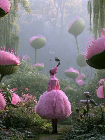 Surreal Pink Garden Illustration Poster.