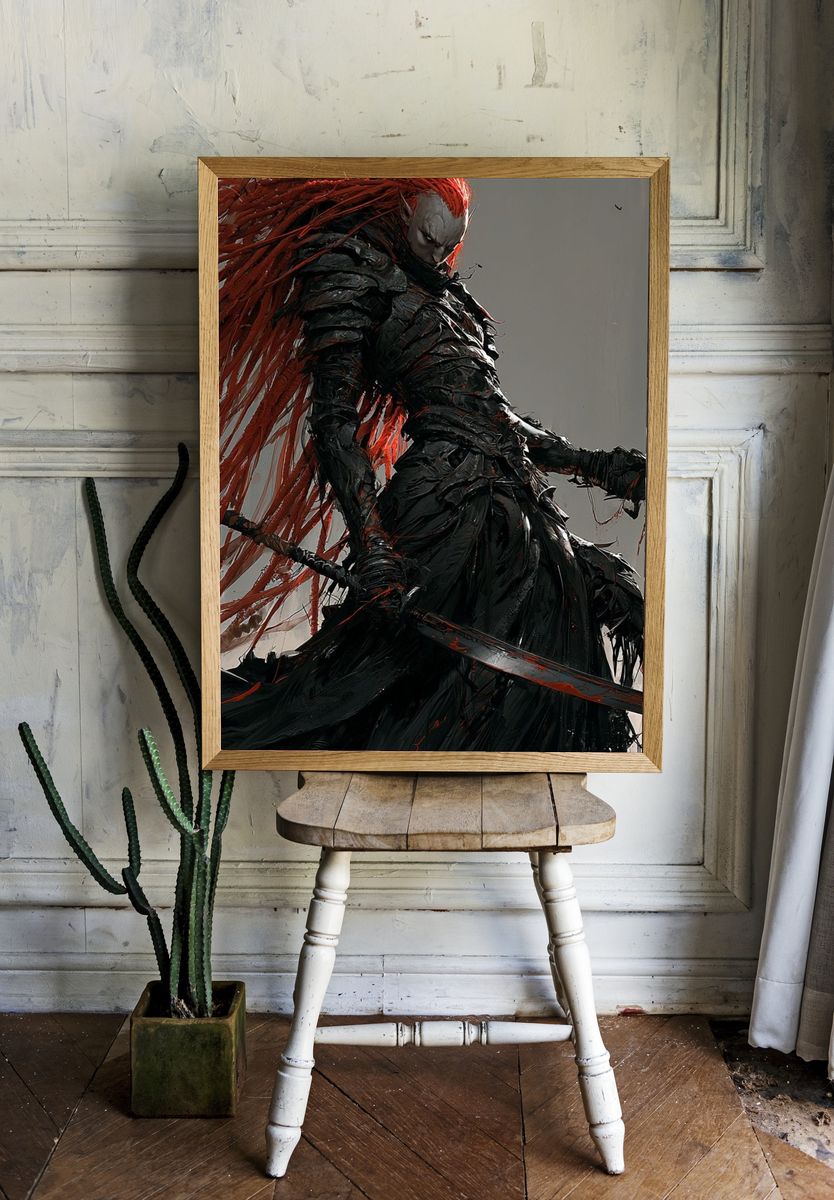 Crimson Warrior — Dark Fantasy Print. room preview