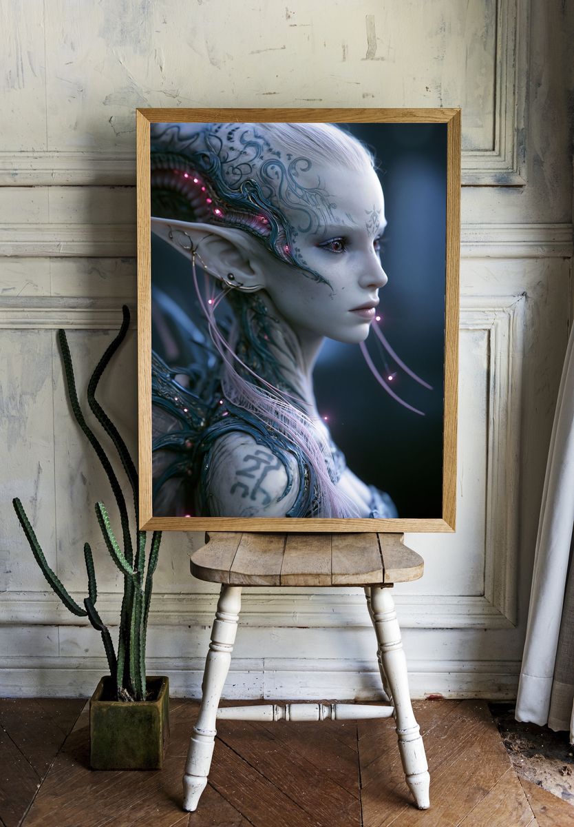 Alien Portrait Digital Art Poster. — room view 1