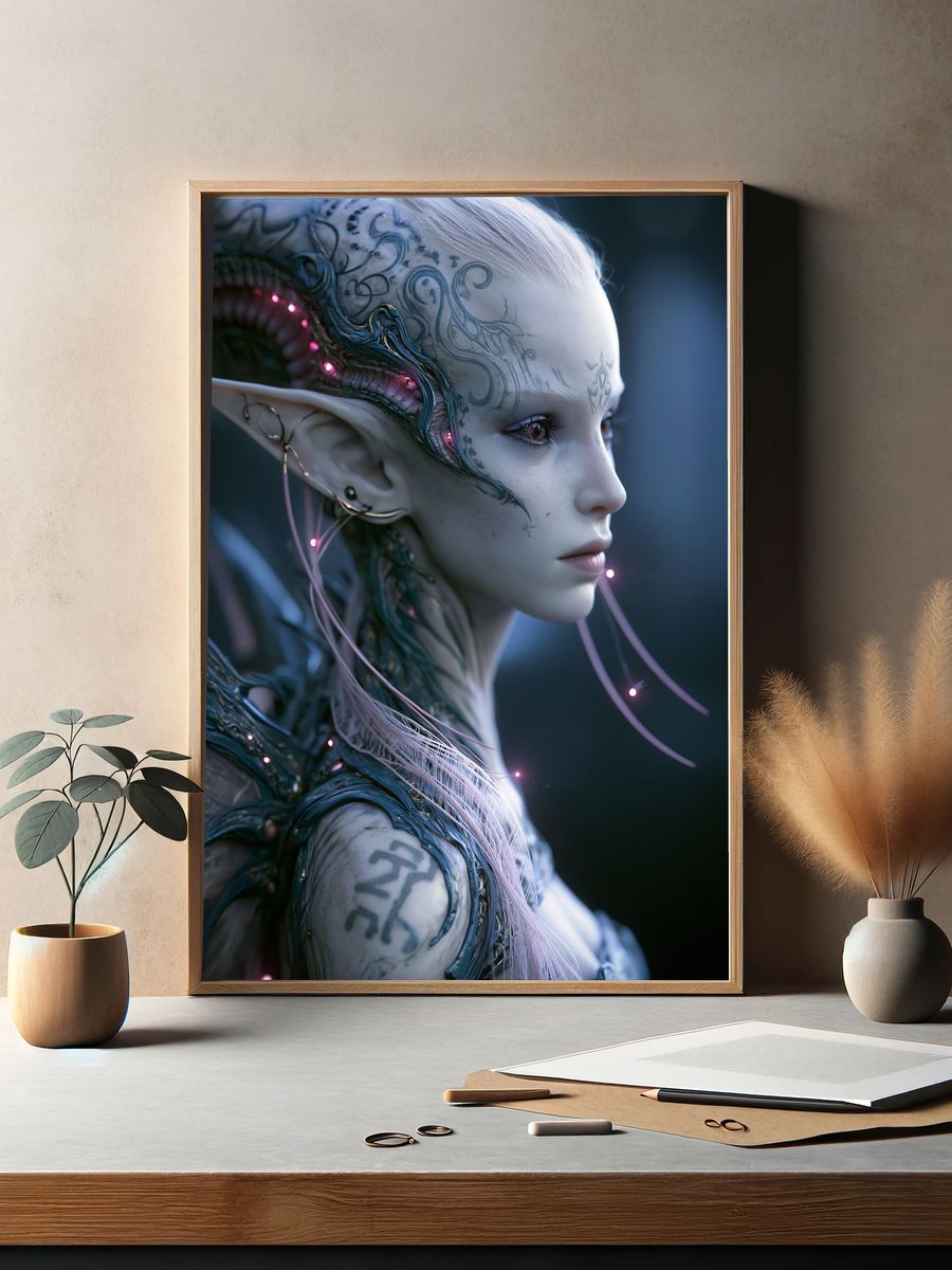 Alien Portrait Digital Art Poster. — room view 2