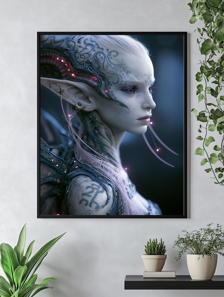 Alien Portrait Digital Art Poster. — room view 4