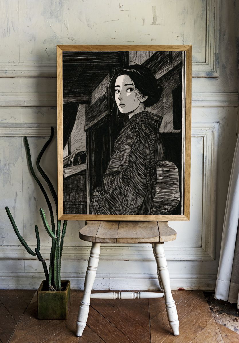 Geisha Portrait Ink Poster. room preview