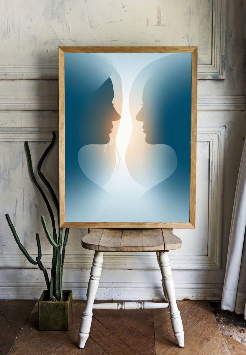 Twin Faces Silhouette Print. — room view 1