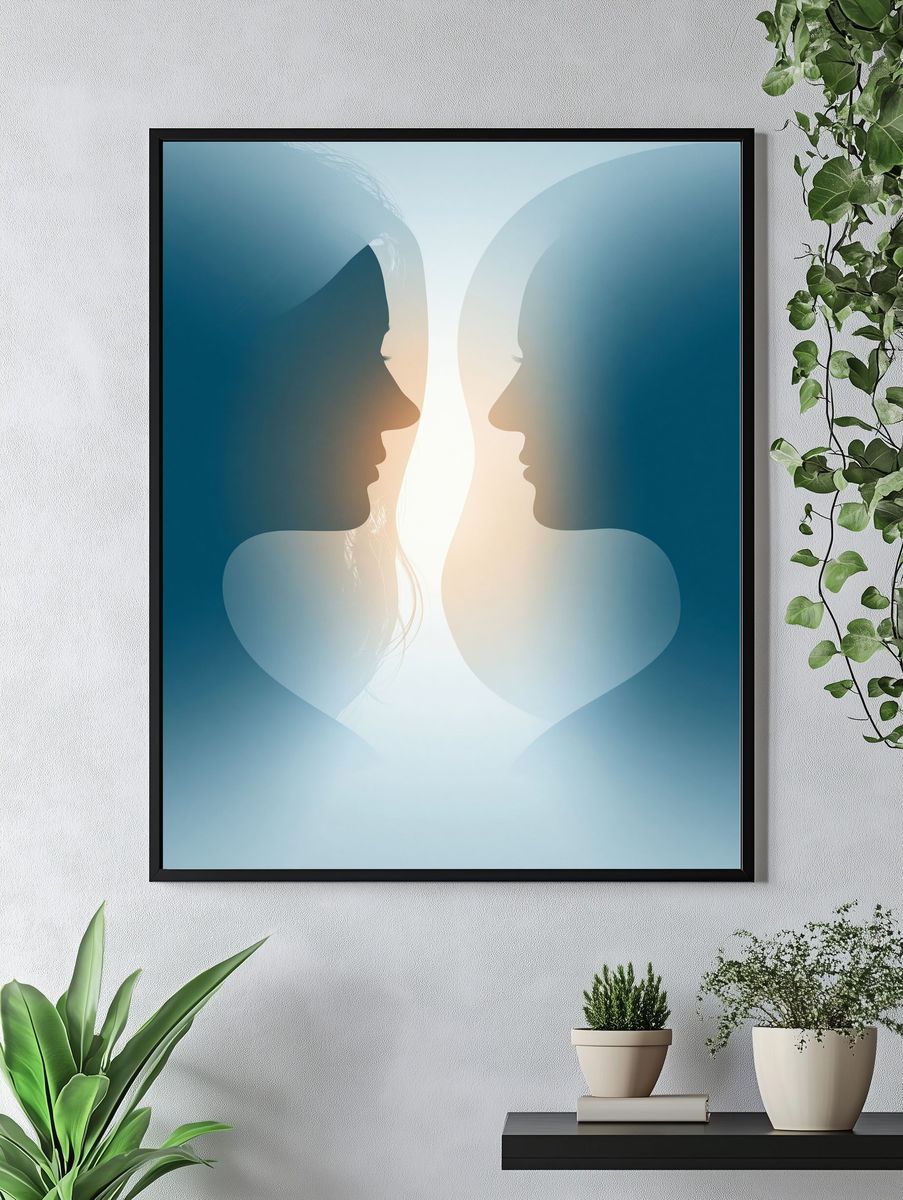 Twin Faces Silhouette Print. — room view 4