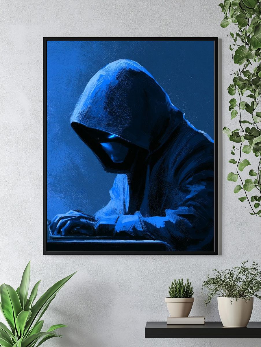 Hooded Hacker Digital Art Poster. — room view 4