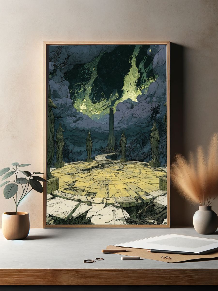 Surreal Temple Ruins Digital Art Poster. — room view 2