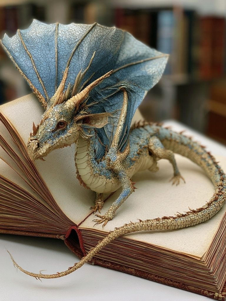 Dragon on Book Fantasy Illustration Poster. poster detail