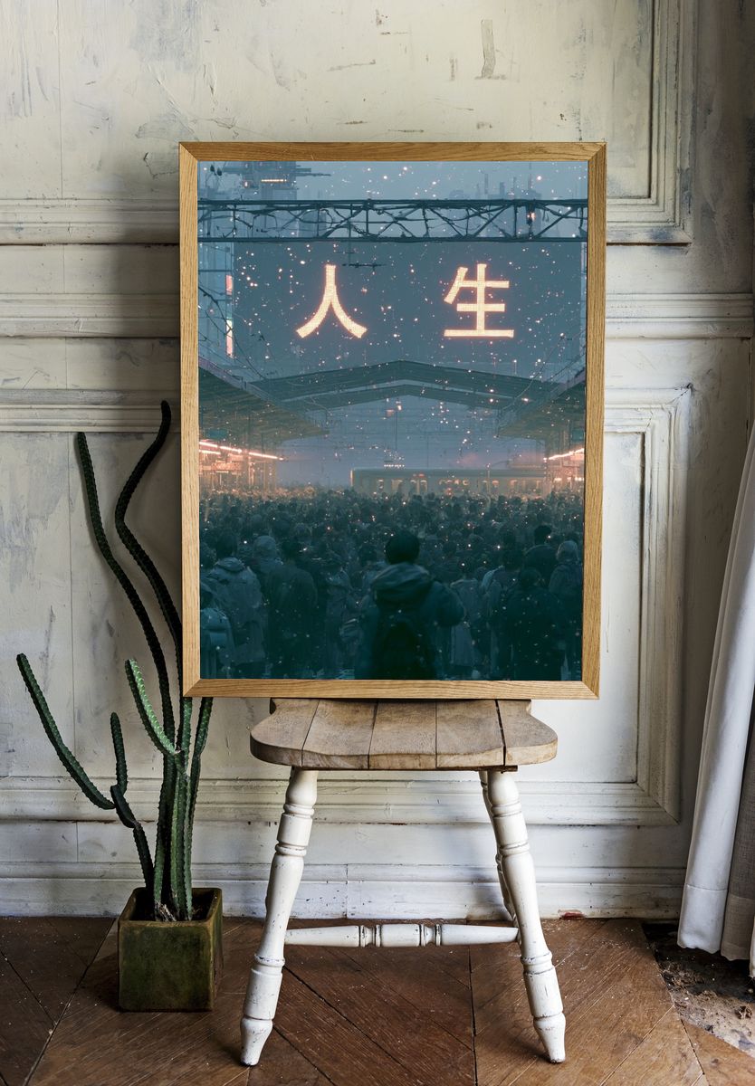 Neon City Crowd — Sci-Fi Print. — room view 1