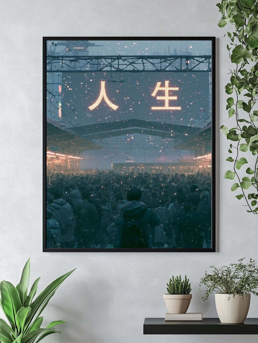 Neon City Crowd — Sci-Fi Print. — room view 4