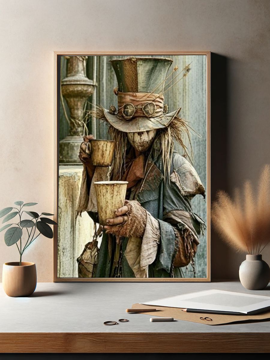 Steampunk Scarecrow Portrait Print. — room view 2