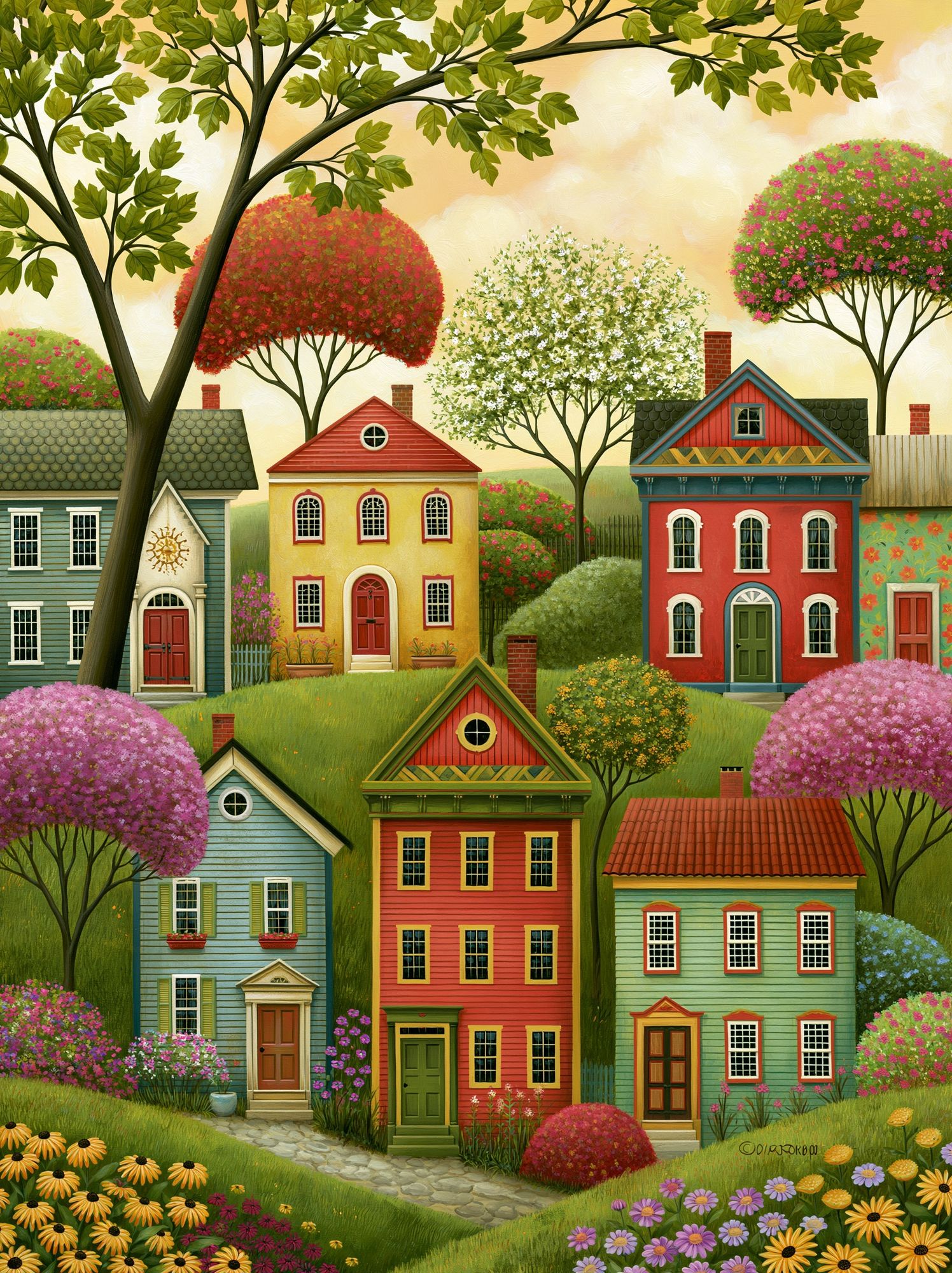 Whimsical Village Houses Illustration Poster. poster — illustration art