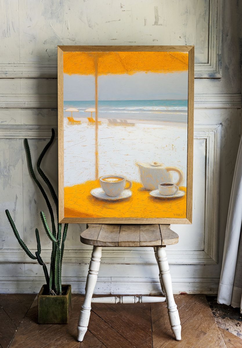 Seaside Coffee Still Life Print. — room view 1