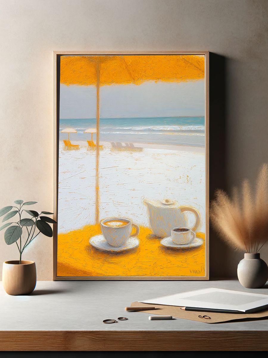 Seaside Coffee Still Life Print. — room view 2