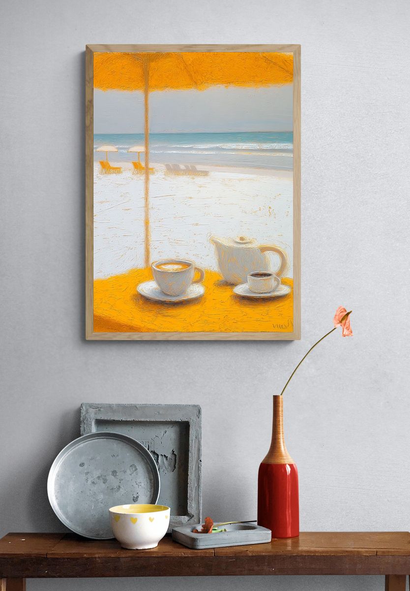 Seaside Coffee Still Life Print. — room view 3
