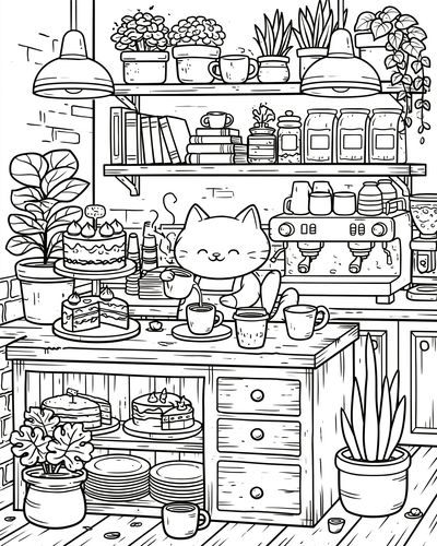 Cozy Cat Cafe Line Art Poster. poster