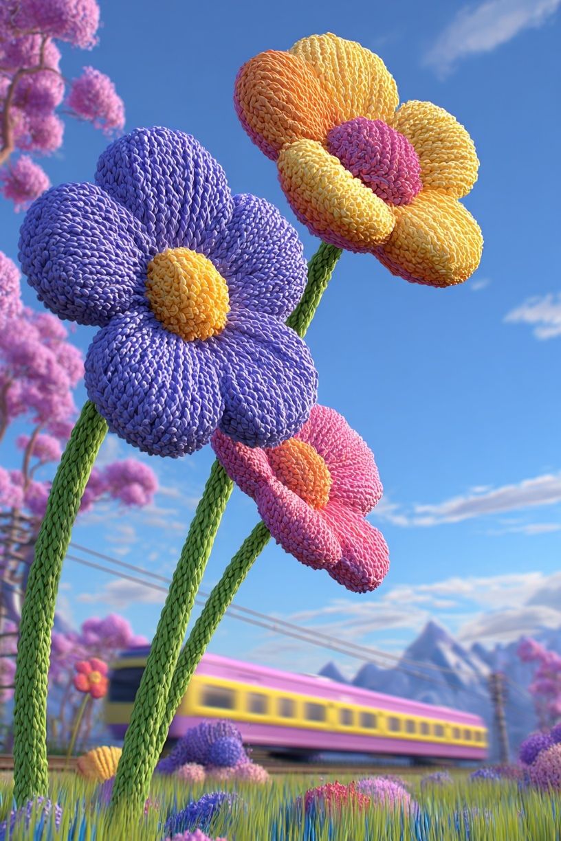 Knitted Flowers Fantasy Landscape Poster. poster — illustration art