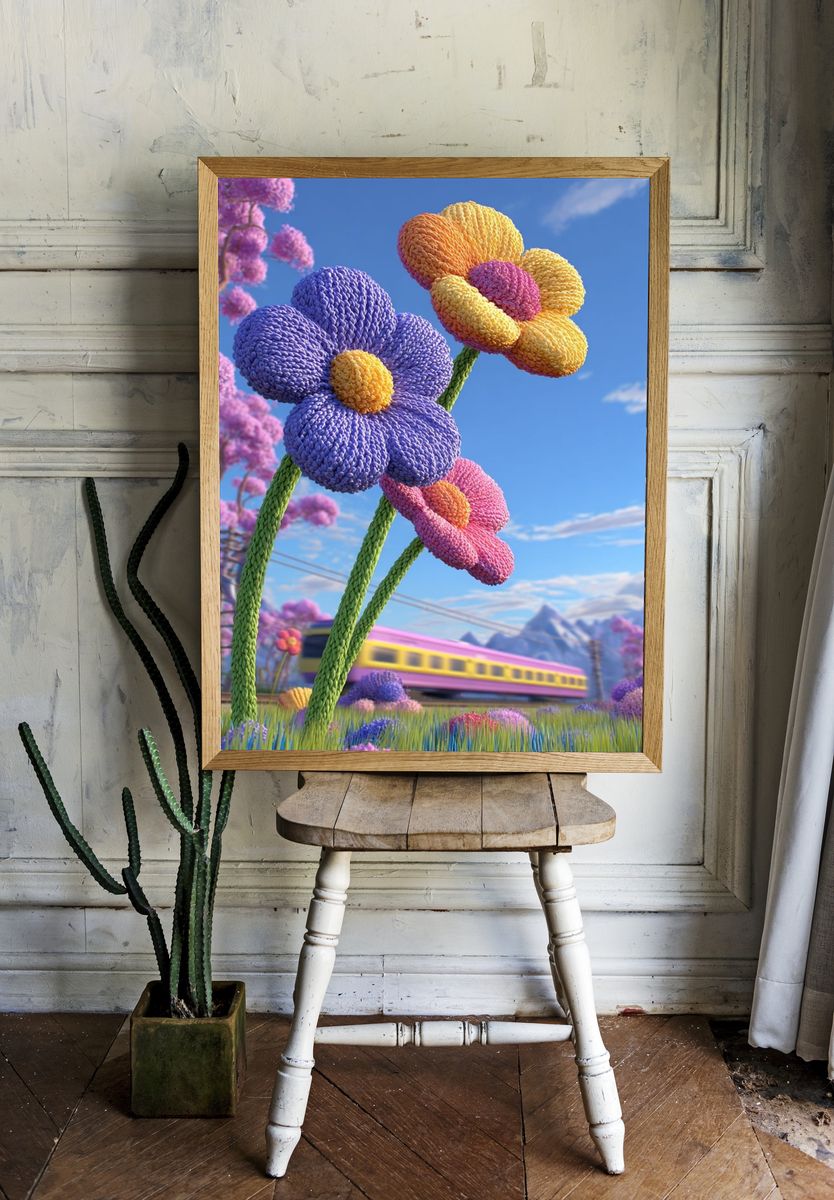 Knitted Flowers Fantasy Landscape Poster. room preview