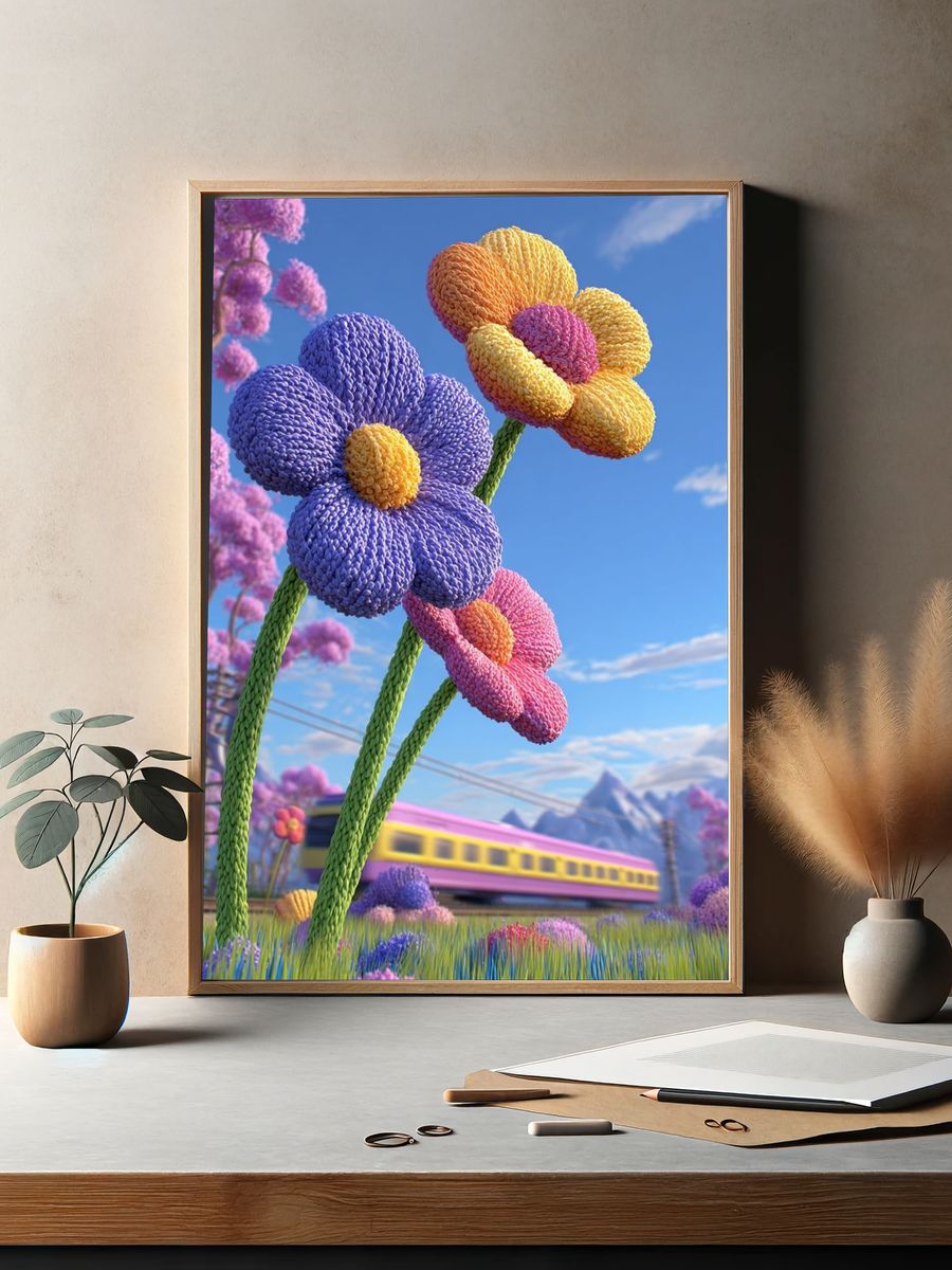 Knitted Flowers Fantasy Landscape Poster. — room view 2