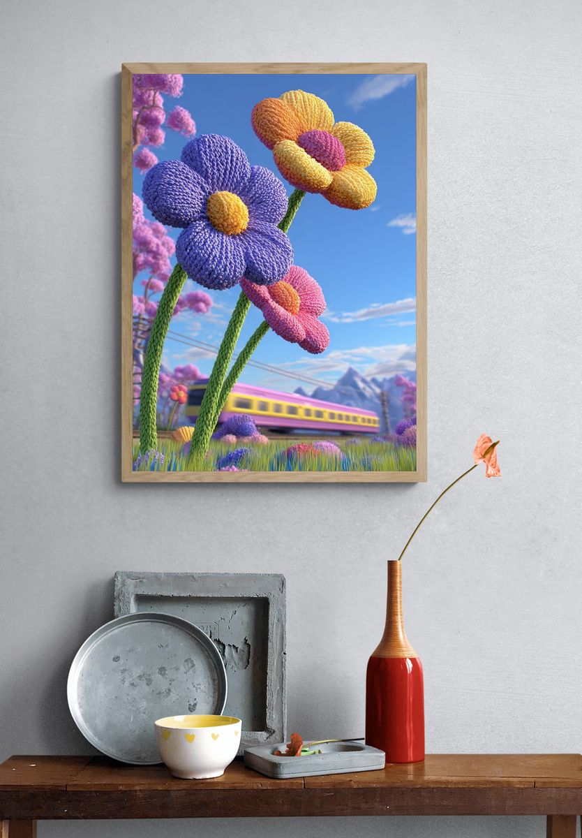 Knitted Flowers Fantasy Landscape Poster. — room view 3
