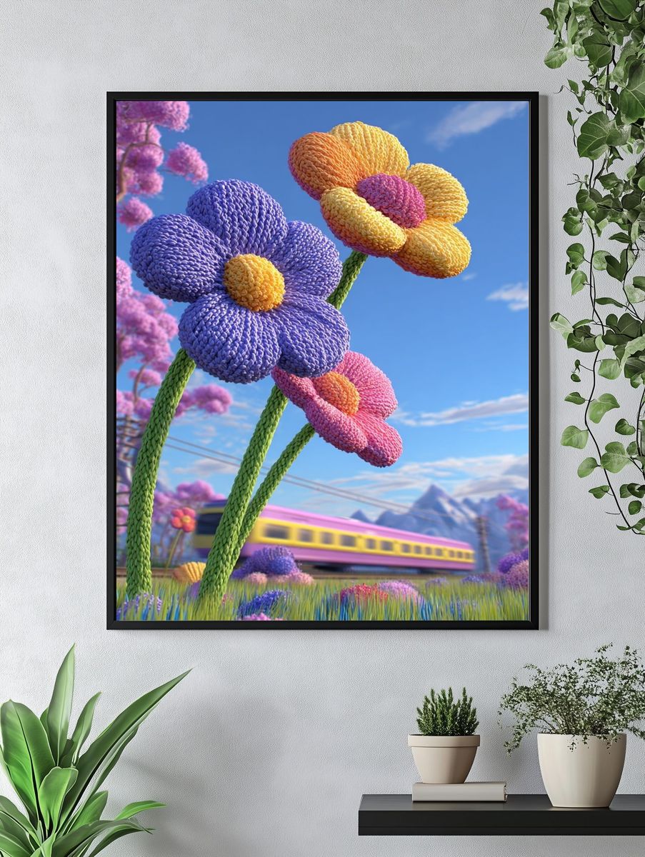 Knitted Flowers Fantasy Landscape Poster. — room view 4
