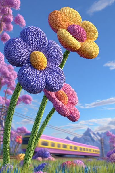 Knitted Flowers Fantasy Landscape Poster.