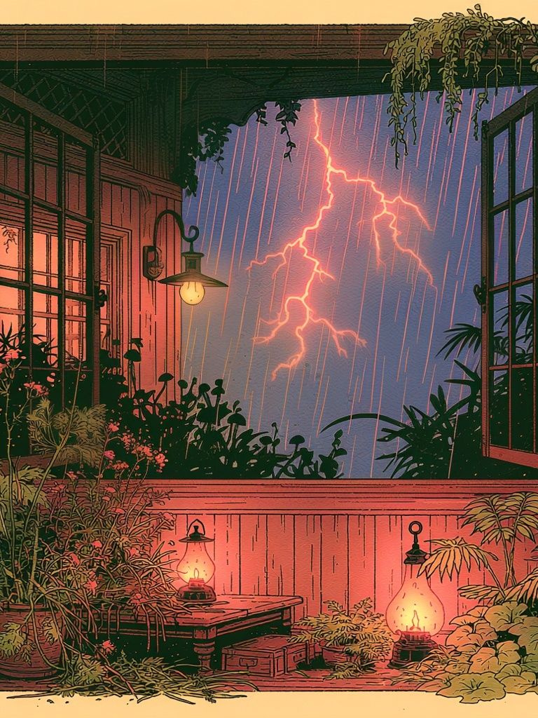 Stormy Window Garden Illustration Poster. poster detail