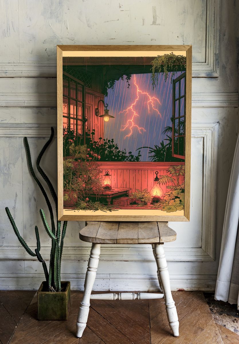 Stormy Window Garden Illustration Poster. — room view 1
