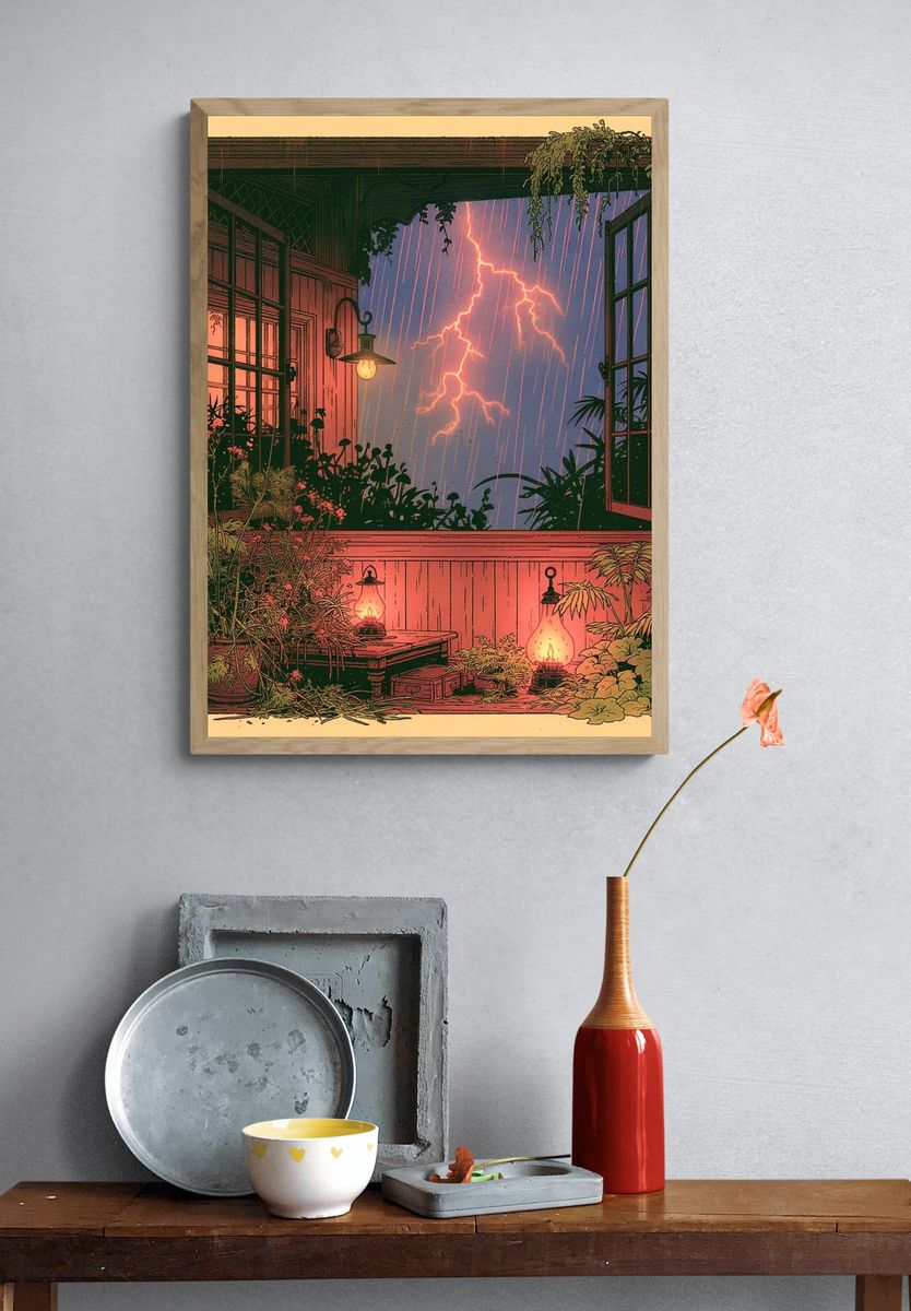Stormy Window Garden Illustration Poster. — room view 3