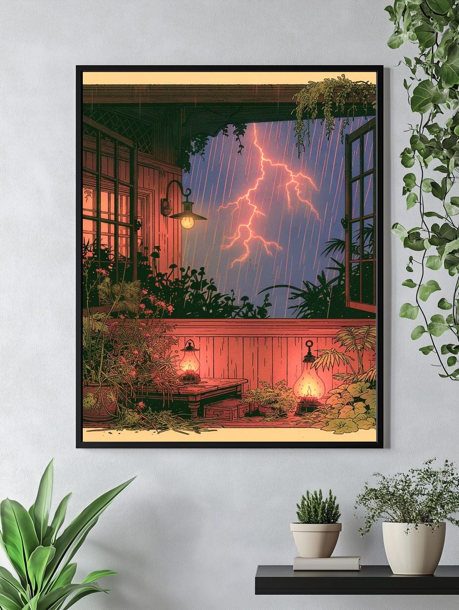 Stormy Window Garden Illustration Poster. — room view 4
