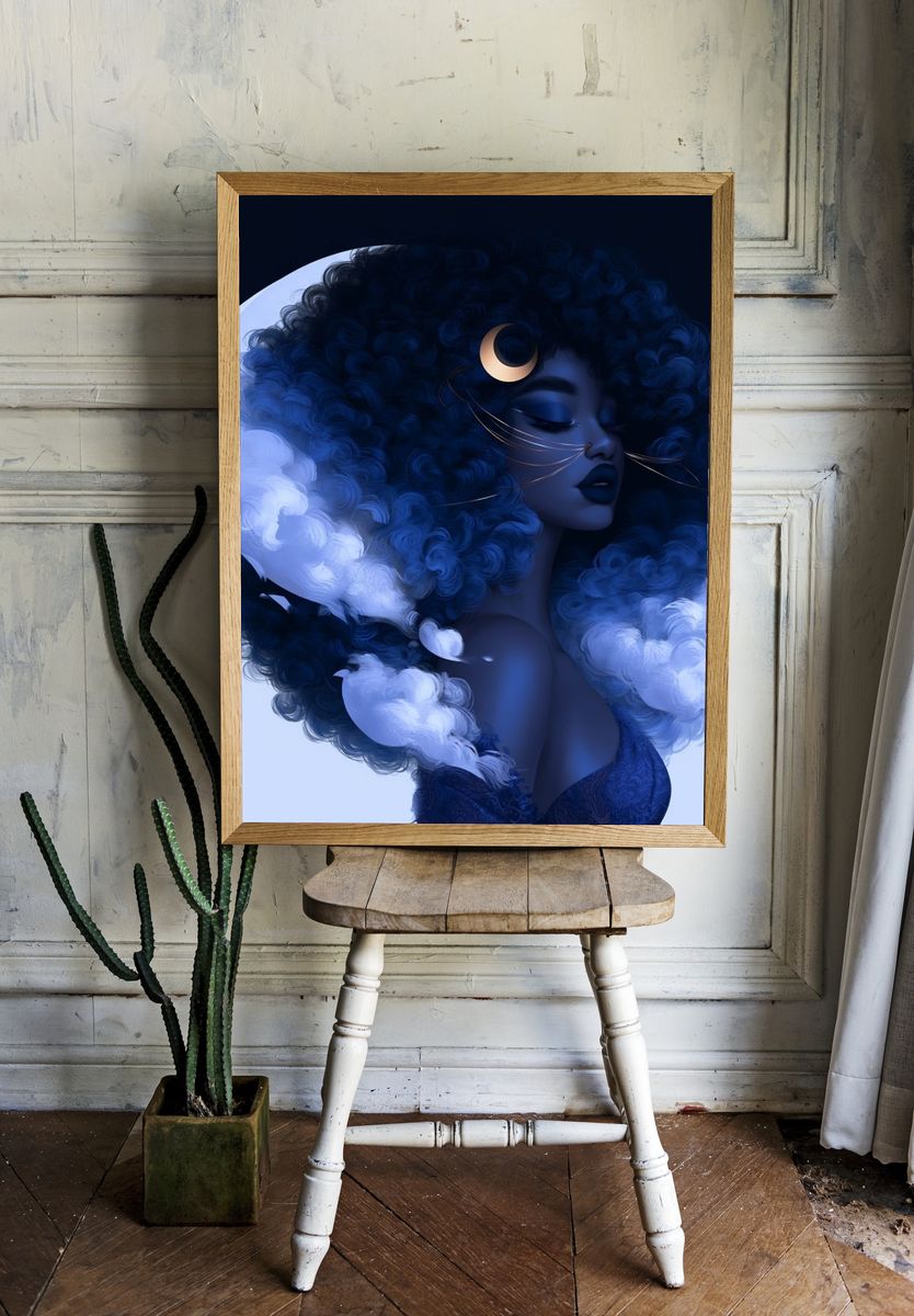 Moonlit Goddess Portrait Print. room preview