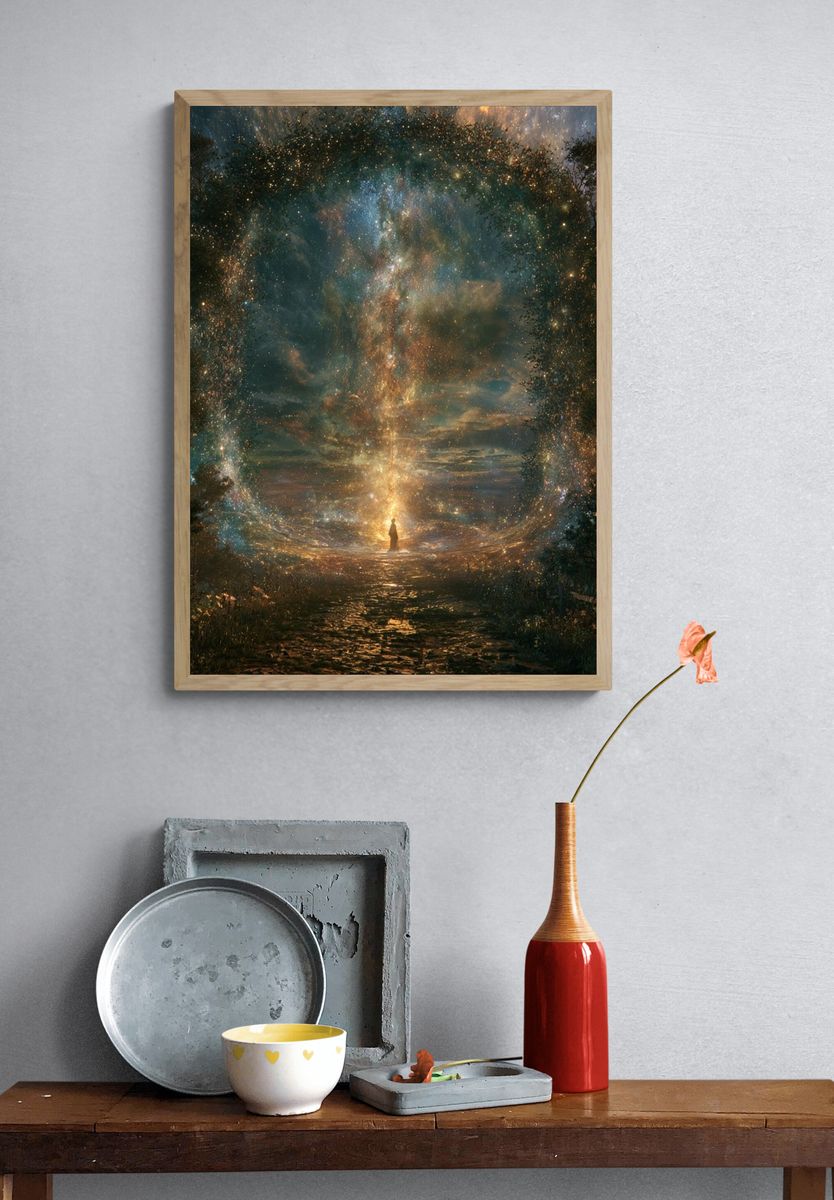 Winged Monk Fantasy Illustration Poster. — room view 3