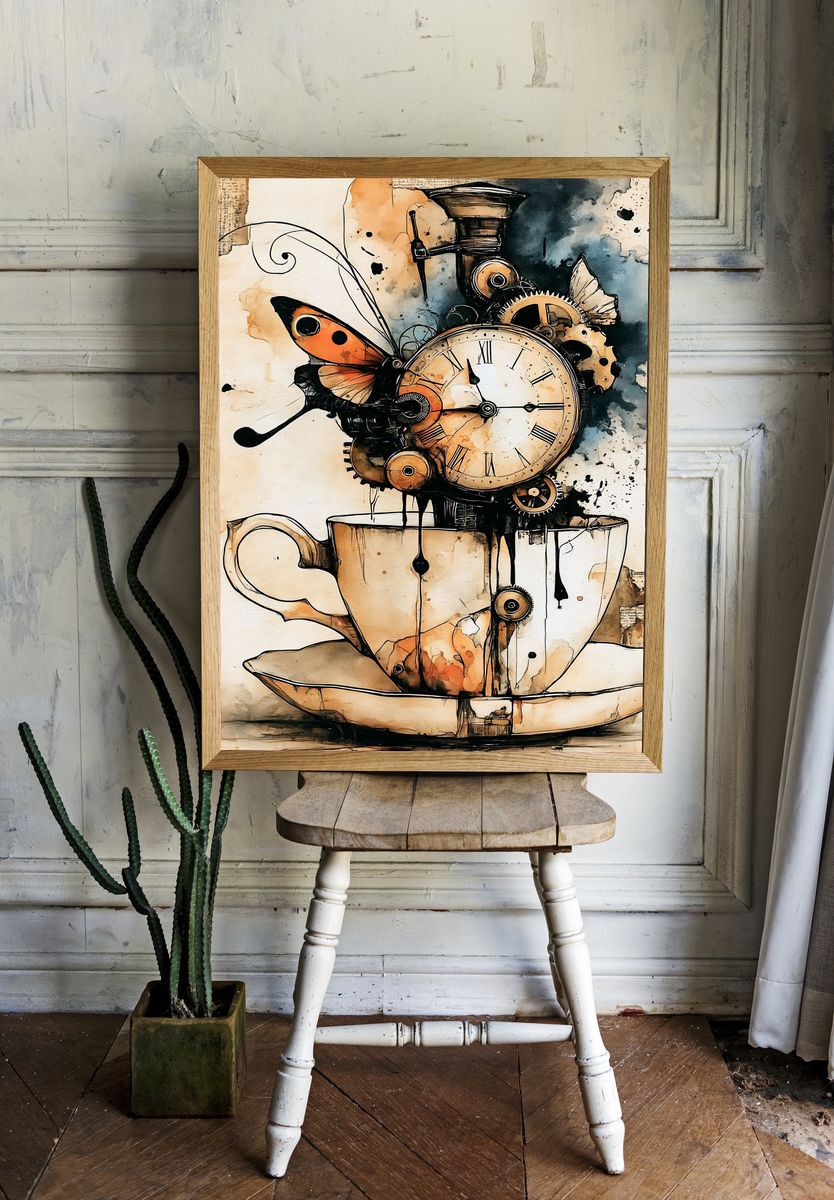 Steampunk Butterfly Teacup Poster. — room view 1