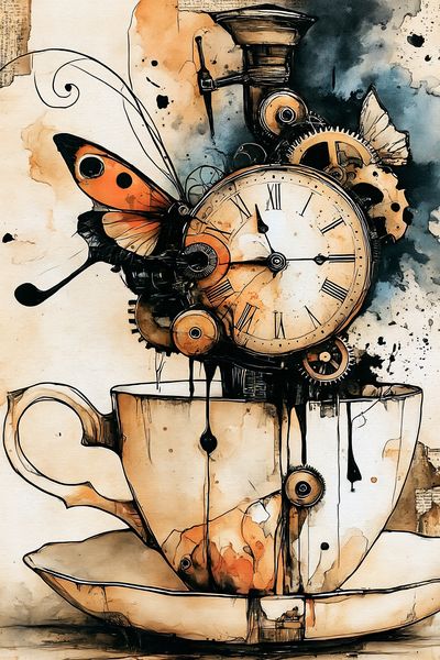 Steampunk Butterfly Teacup Poster.
