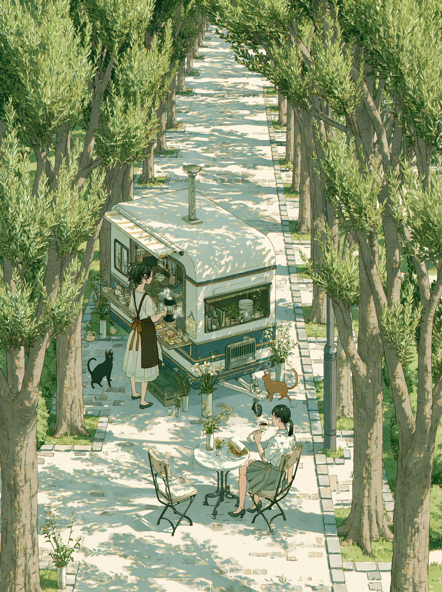 Olive Grove Café Illustration Poster. poster — illustration art