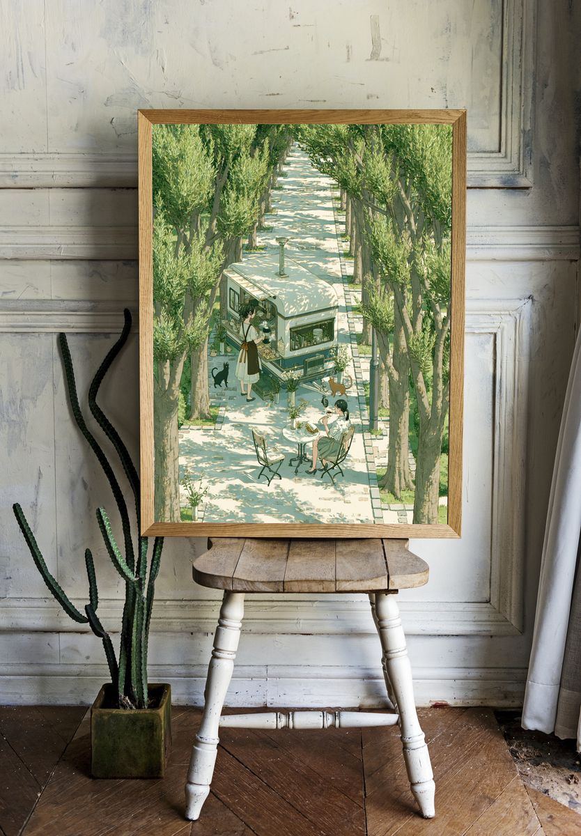 Olive Grove Café Illustration Poster. room preview
